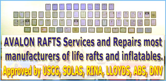 Life raft service, USCG approved, SOLAS approved, RINA approved, Lloyds approved, ABS approved, DNV approved
